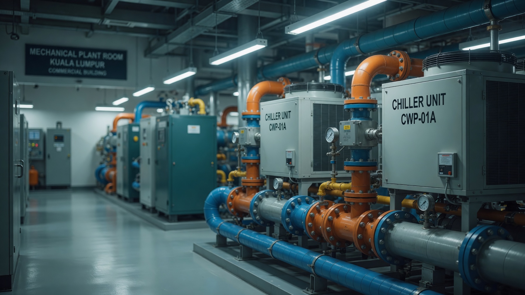 Chiller units in mechanical plant room